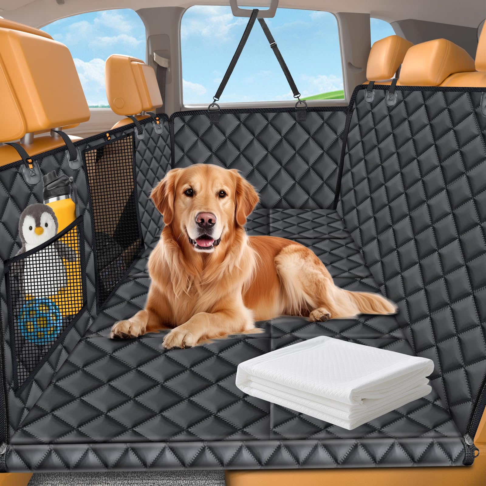 Photo 1 of URPOWER Back Seat Extender for Dogs - Hard Bottom Dog Car Seat Cover with 1PC Leak-Proof Pee Pad, Foldable Dog Hammock for Car, SUV, and Truck, Pet Rear Seat Protector Dogs Travel Bed with Mesh Window