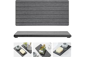 Razborci 2PCS Diatomite Quick Stone Drying Tray Mat For Bathroom & Kitchen Counter, Instant Dry Water Absorbent Drink Bar Coaster,Vanity Sink Caddy Organizer,Dish Soap Sponge Holder, Dark Gray,8"x3.8"