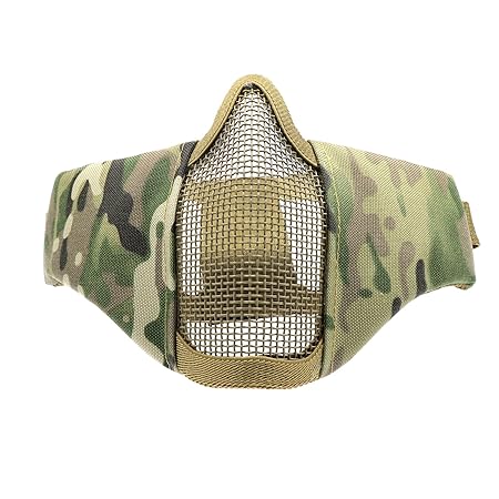 waycreat 6 Tactical faltbar Half Face Mask Schutz Mesh Maske für Airsoft Paintball CS mit verstellbarem und elastischem Gurtb