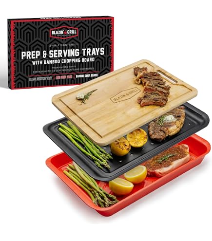 3-Piece BBQ Grill Set: Stainless Steel Prep Tray, Serving Tray & 2-in-1 Aluminum Defrosting & Cutting Board Combo - View #9
