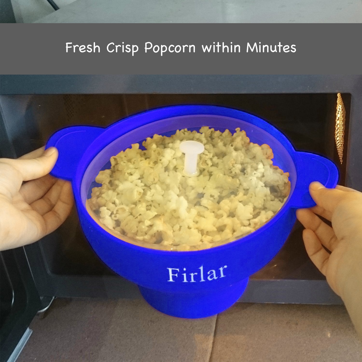 Firlar Microwave Popcorn Popper Sturdy Convenient Handles, Silicone Popcorn Maker, Collapsible Bowl with Lid (Blue)