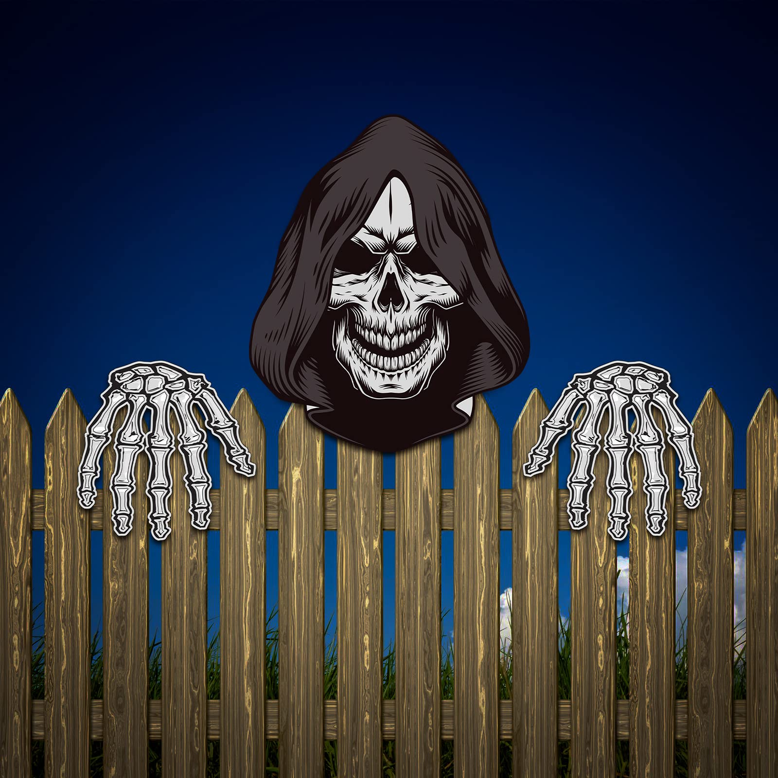 Photo 1 of Sawysine 3 Pieces Halloween Fence Peeker Decoration Scary Peeper Halloween Outdoor Garden Yard Decor for Home Patio Holiday Party Lawn Garden Fence Pathway Decorations(Death)