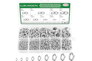 LUKAISEN 1050pcs Spring Lock Washers Assortment Kit, M2 M2.5 M3 M4 M5 M6 M8 M10 M12 Metric Split Lock Washer Set,304 Stainless Steel Lock Washers for Screws Bolts