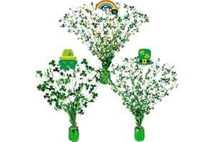 Winlyn 3 Pcs St. Patrick's Day Shamrock Spray Centerpieces Green Metallic Foil Shamrock Centerpieces Gleam 'N Burst Centerpieces Balloon Weight Centerpieces for St. Patty's Day Party Table Decorations