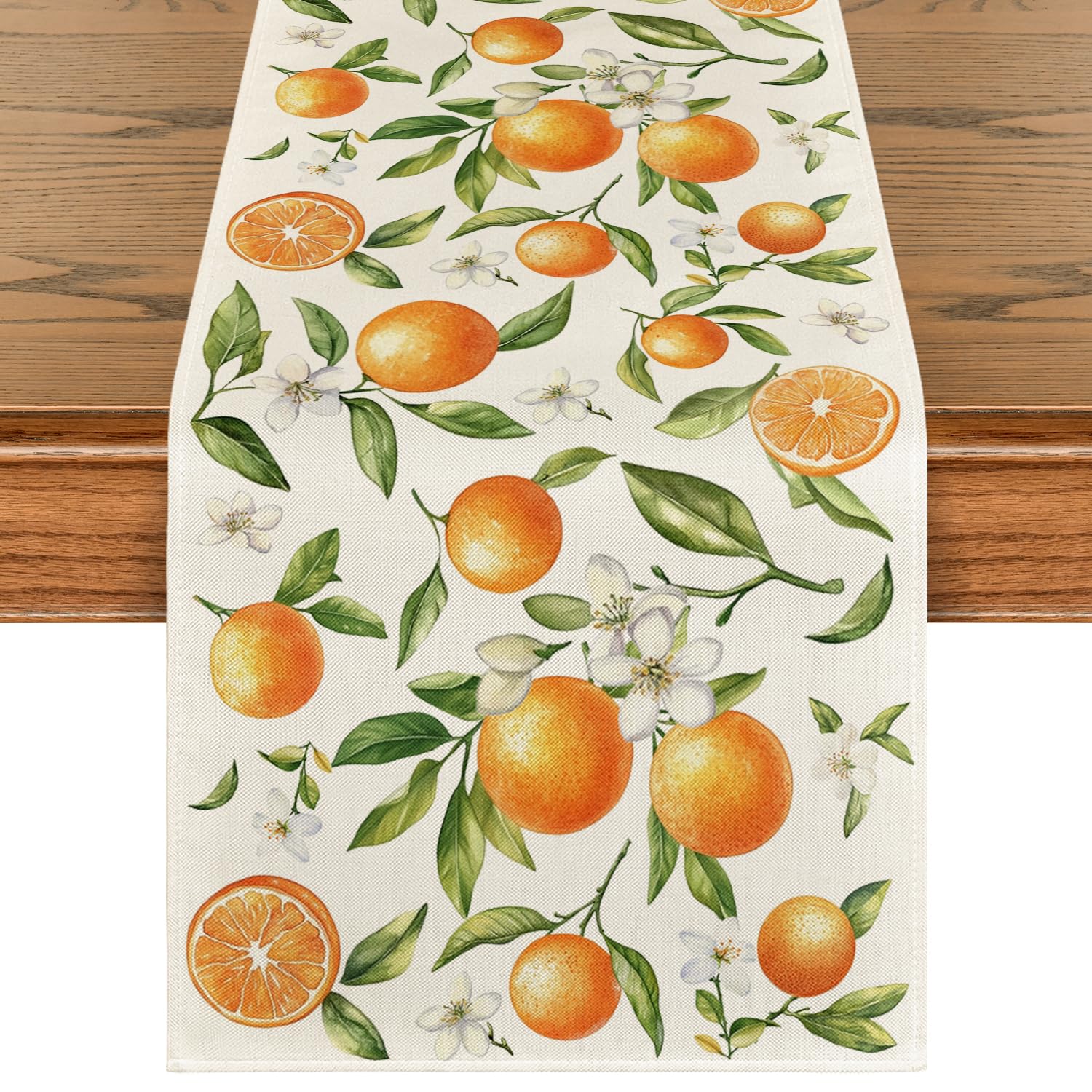 Photo 1 of Artoid Mode Orange Wildflowers Leaves Summer Table Runner, Seasonal Spring Kitchen Dining Table Decoration for Home Party Decor 13x108 Inch