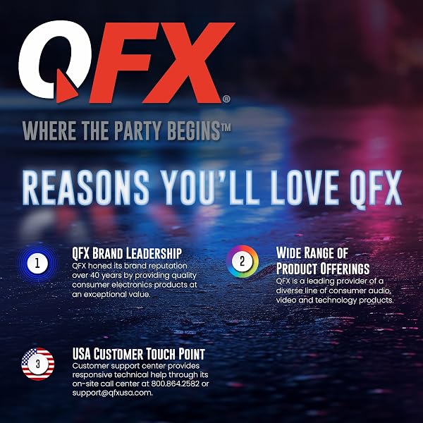 QFX PBX-800TWS 8-INCH TWS BLUETOOTH STEREO PA SYSTEM WITH 2 8″ SPEAKERS, 2 MICROPHONES, 2 STANDS, AND A REMOTE CONTROL