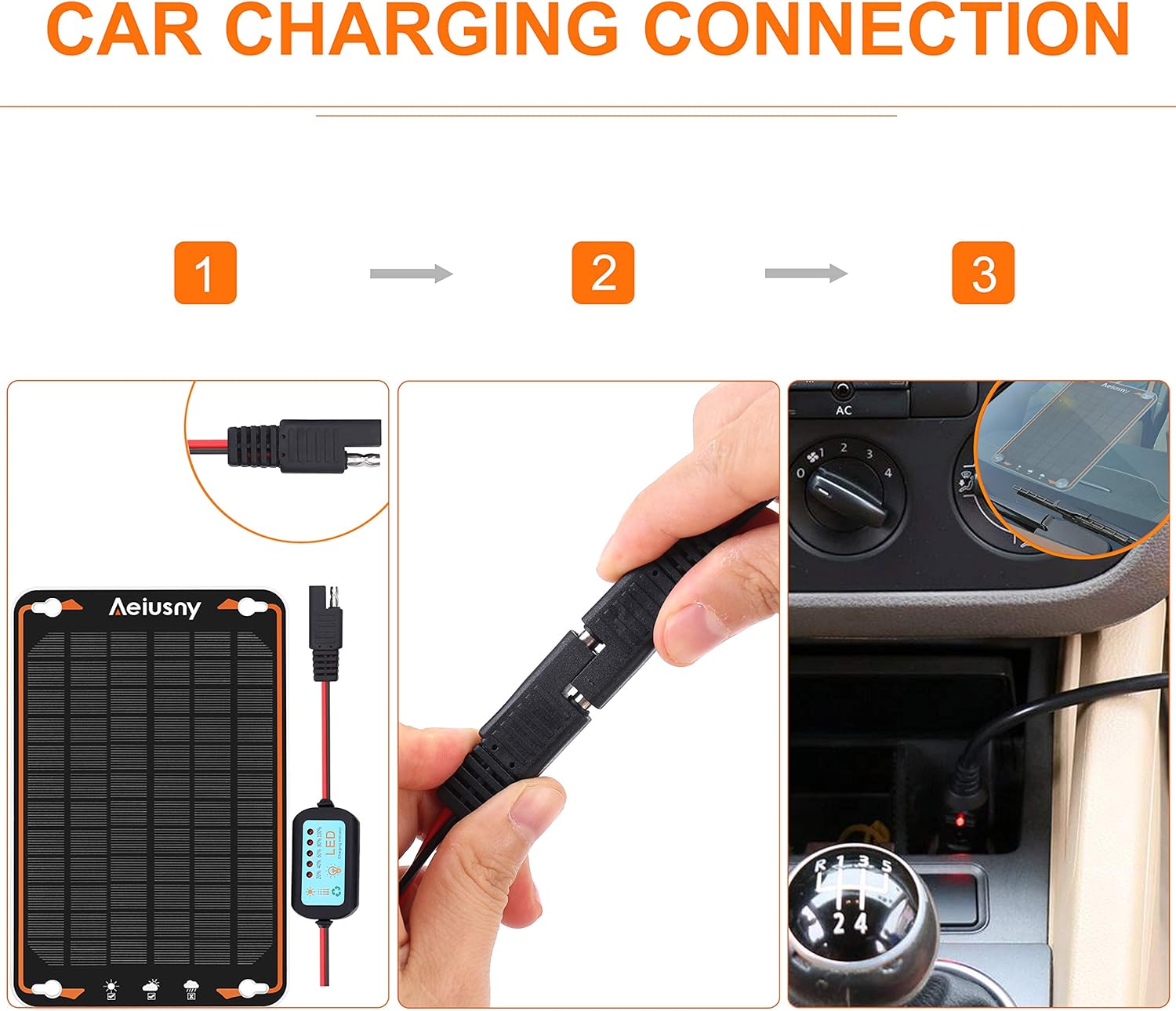 Aeiusny 12V Solar Car Battery Trickle Charger & Maintainer 5W Solar Panel Power Kit Portable Backup for Automotive RV Marine Boat Motorcycle Truck Trailer Tractor Powersports Snowmobile Farm Equipment: Automotive