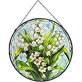 ZZHAOYI Lily of Valley Suncatcher Hanging, 7.9'' Stained Glass Window Hanging White Flower Sun Catchers, Floral Decor for Anniversary Love Gifts, Wedding Gifts, Housewarming Gift