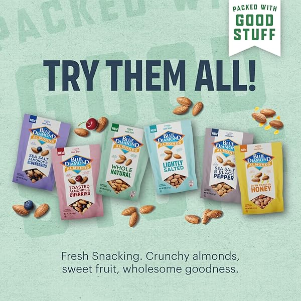 BLUE DIAMOND ALMONDS, PREMIUM SEA SALT AND BLUEBERRIES SNACK NUTS PERFECT SNACK MIX WITH PROTEIN AND FIBER, 7 OUNCE (PACK OF 1)