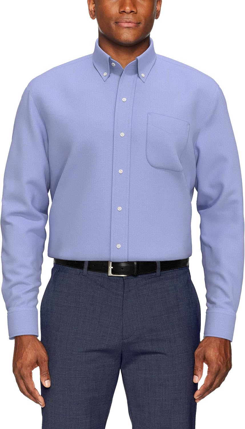  Brand - Buttoned Down Men's Classic-Fit Button Collar Solid Non-Iron Dress Shirt w/ Pocket Options, Blue, 15.5" Neck 33" Sleeve: Clothing