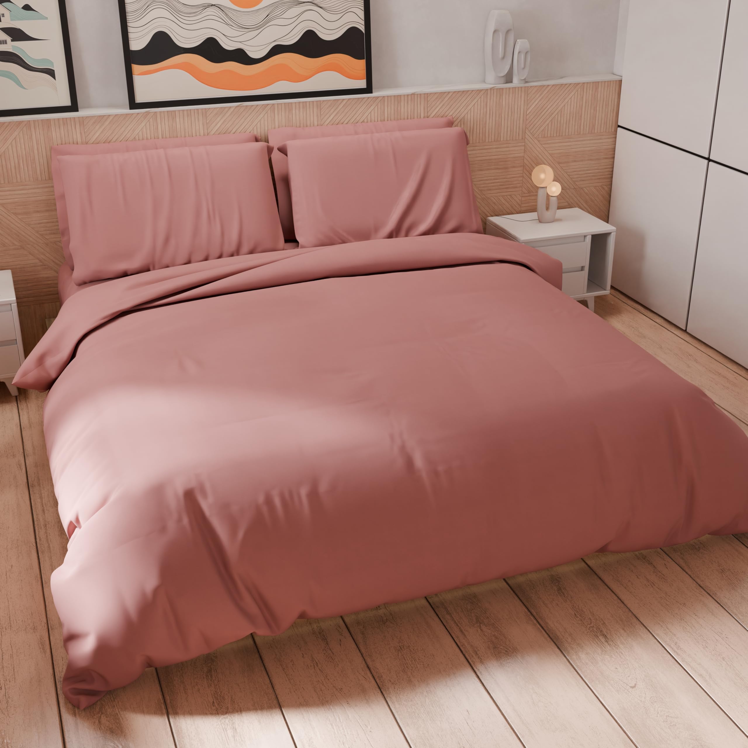 PETTI Artigiani Italiani - Single Duvet Cover Set 150 x 200 cm (1 Pillow Case 50 x 80 cm Included), Soft Microfibre Duvet Cover Set, Solid Colour Dark Powder