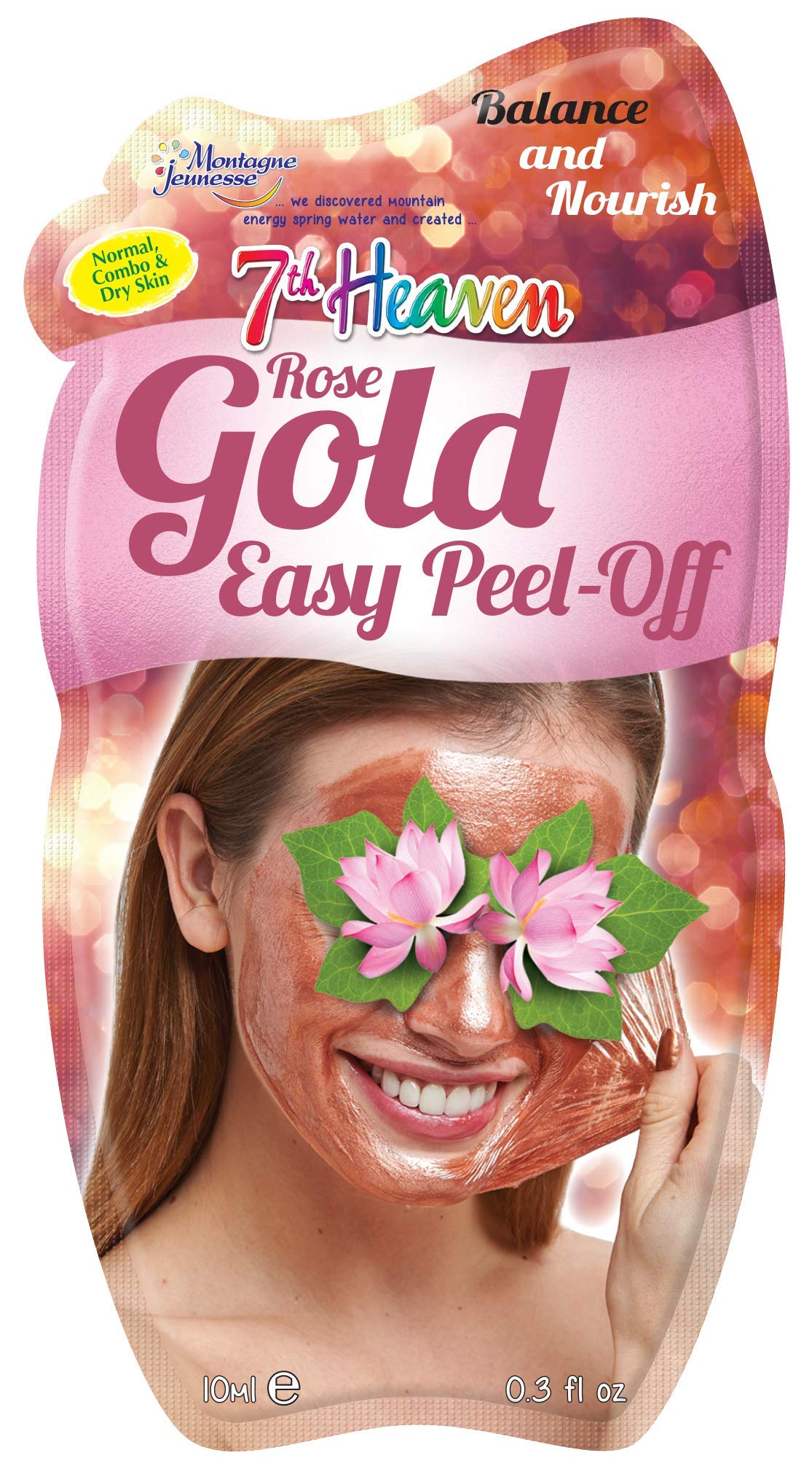 Montagne Jeunesse 7th Heaven Easy Peel-Off Face Mask with Pressed Rose, Crushed White Tea, Ground Moonstone to Balance and Nourish, Ideal for Normal, Combo and Dry Skin, Rose Gold, 10 ml