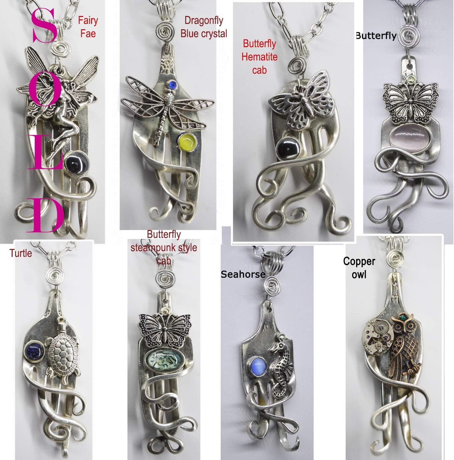 Recycled vintage Fork up cycled flatware silverware pendant necklace on chain art steampunk jewelry