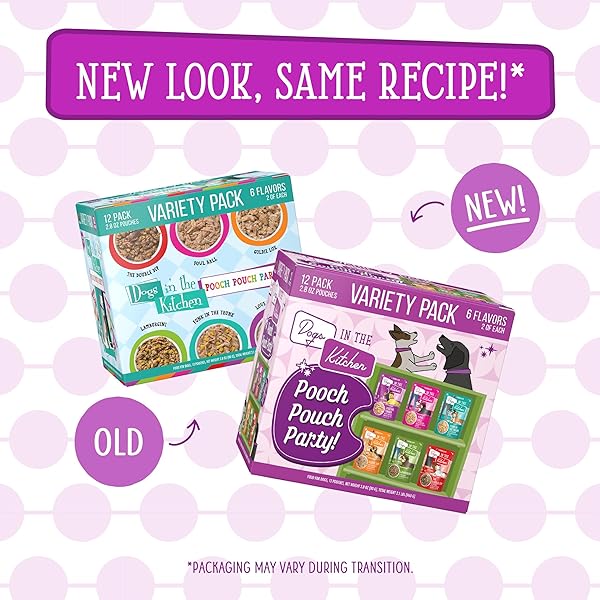 WERUVA DOGS IN THE KITCHEN, VARIETY PACK, POOCH POUCH PARTY!, WET DOG FOOD, 2.8OZ POUCHES (PACK OF 12)