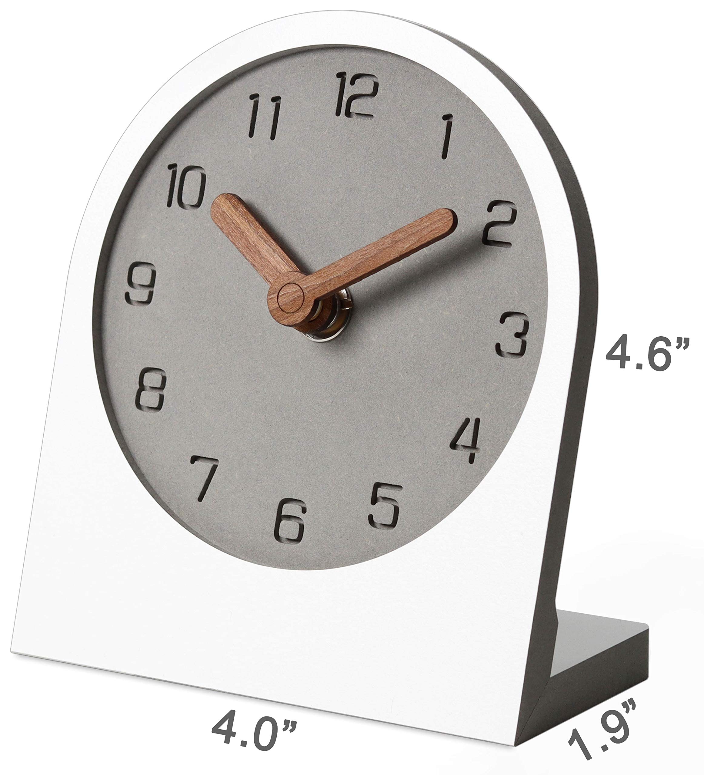Wooden Silent Non-Ticking Battery Operated Decorative Small Mini Analog Modern Shelf Desk Table Mantel Clock for Home, Office, Living Room, Bed Room (White)
