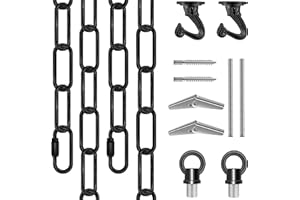 Omytie 15 Ft Heavy Duty Hanging Chain Kit with Connection Locks & Swag Ceiling Hooks for Lighting Fixture, Chandelier, Pendant, Lantern, Swag Lamp, Plant/Flower/Fruit Basket, Bird Feeder (Black)