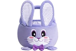 HiChen Easter Basket Empty for Kids, Bunny Easter Egg Baskets for Kids Empty, Small Gift Basket with Decorative Rabbit, Baby Easter Basket with Handle, Purple
