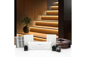 KOMIGAN KMG-3233 Motion-Activated LED Stair Lighting Kit, 48" Long Cuttable Strip Light for Indoor LED Stair Lights (Warm White 3000K, 20 Steps)
