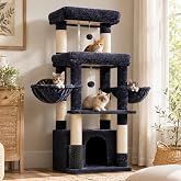 Hey-brother Cat Tree Tower with Extra Large Platform, Big Condo, MPJ070G | 51.1 Inches Scratching Posts with 2 Cozy Hammocks, Self-Grooming Brush for Indoor Adult Cats, Maine Coon, Smoky Gray