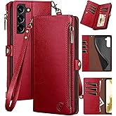 XcaseBar for Samsung Galaxy S22 Plus Wallet case with Zipper Credit Card Holder【RFID Blocking】, Flip Folio Book PU Leather Phone case Shockproof Cover Women Men for S22 Plus case Red