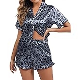GSKS Satin Pajamas Set For Women 2Pcs Ruffled Silk Pj Button Down Pajama Sleepwear Loungewear Summer Nightwear