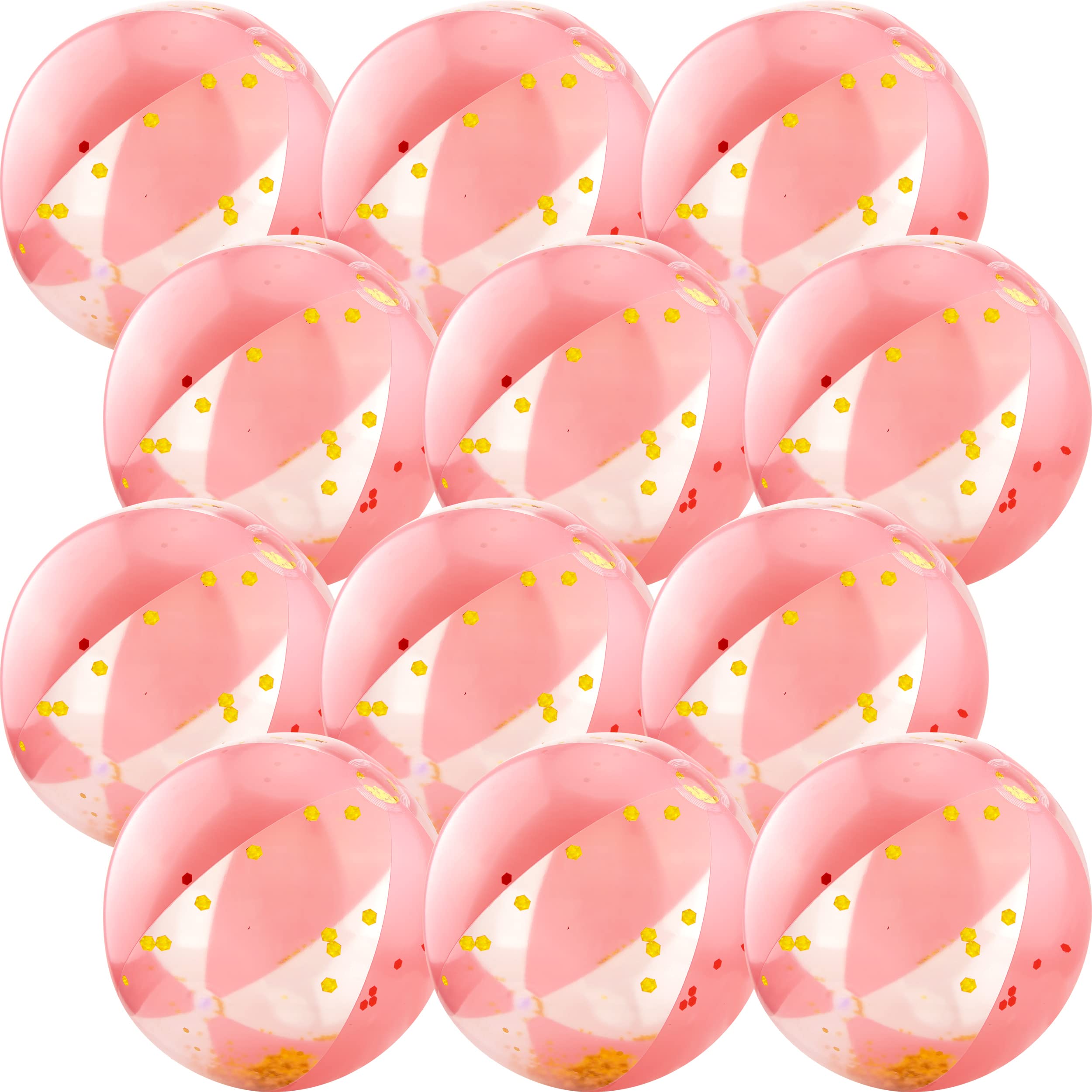 Sonarun 12 Pack 16 Inch Inflatable Glitter Beach Ball Rose Gold Confetti Beach Balls Bulk for Summer Beach Pool Water Play Toy Hawaii Luau Party Favors