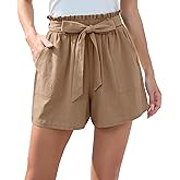 HIYIYEZI Women Casual Shorts Bowknot Tie Waist Summer Shorts with Pockets
