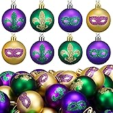 60 Pcs Mardi Gras Hanging Ball Ornament1.57 Inch Mardi Gras Glitter Tree Hanging Decoration Purple Green Gold Ball Ornament Carnival Baubles Padent for New Orlean Carnival Masquerade Party Decor