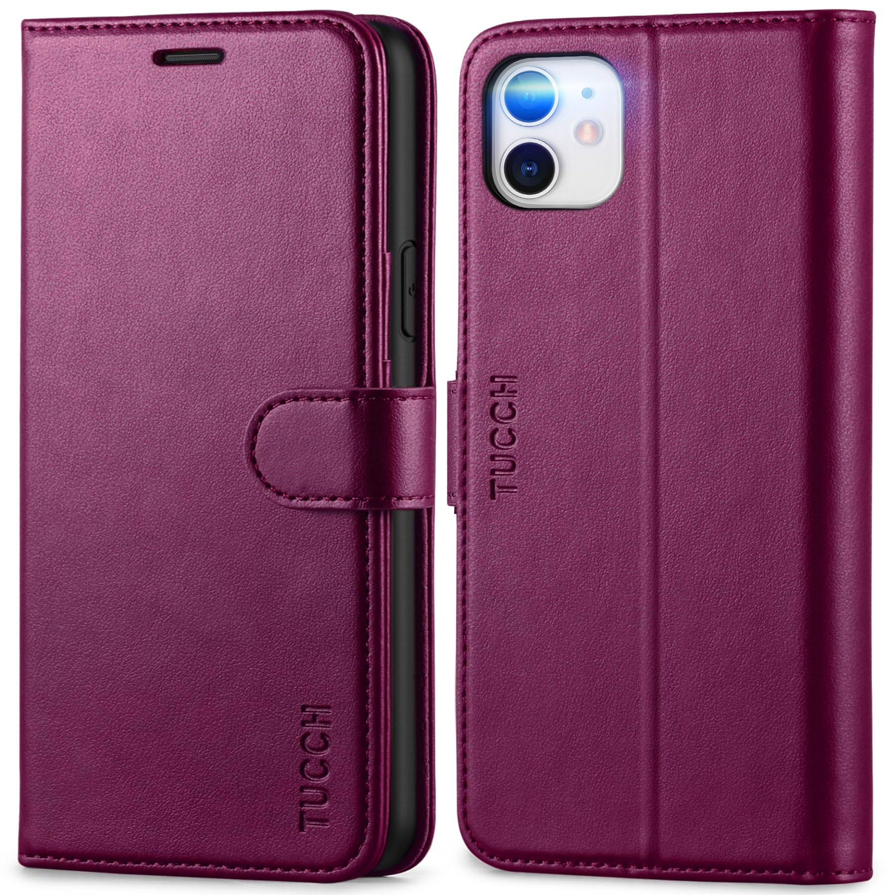 TUCCH Case for iPhone 11 (6.1"), Wallet Folding Stand Case with[RFID Blocking][Card Slots][Kickstand][Shockproof TPU], Protective Magnetic PU Leather Folio Cover Compatible with iPhone 11, Plum Purple