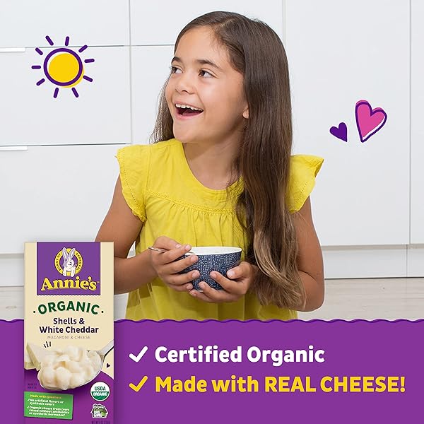 ANNIE’S ORGANIC MACARONI AND CHEESE, SHELLS AND WHITE CHEDDAR, 6 OZ (PACK OF 12)