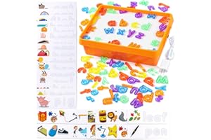 Odoorgames Education Light Box – Light Table for Kids with 78 Translucent Lowercase Letters & 36 Flash Cards, Light Up Sensor