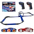 Tracer Racers Remote Control Cordless Glow in The Dark High-Speed Super 8 Speedway Track Set with Two Cars for Dual Racing, Glow Blue
