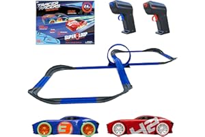Tracer Racers Remote Control Cordless Glow in The Dark High-Speed Super 8 Speedway Track Set with Two Cars for Dual Racing, Glow Blue