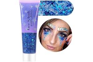 ANGXILIN High Capacity 60ML Chunky and Fine Mixed Face Body Glitter with Gel for Singer Concerts Rave Party Makeup,Quick Dry Long Lasting Holographic Iridescent Sequins Glitter Gel (Blue New)