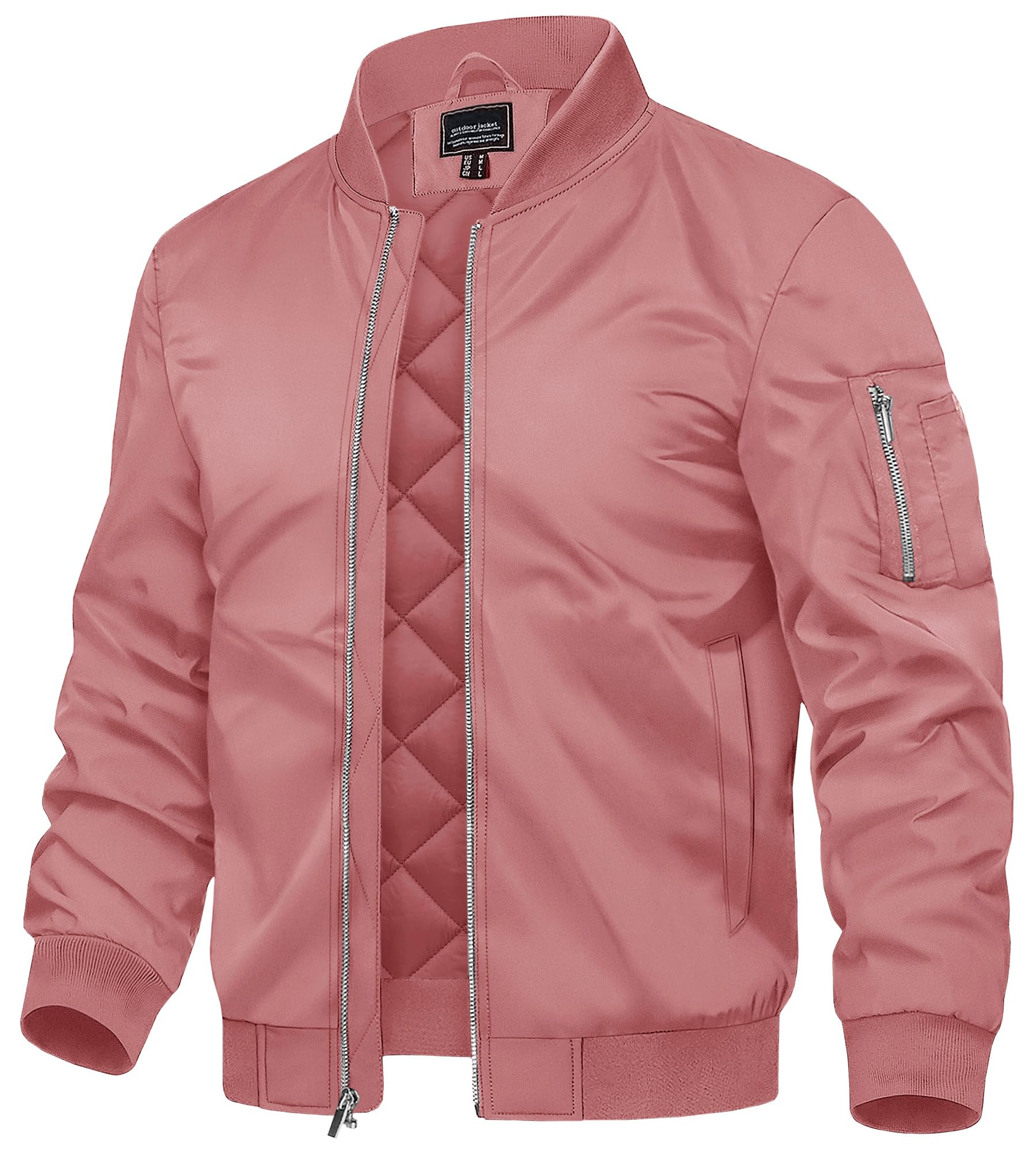 TACVASEN Men's Bomber Jackets Thermal Quilted Jacket Water Resistant Warm Winter Coats GrayPink L Image