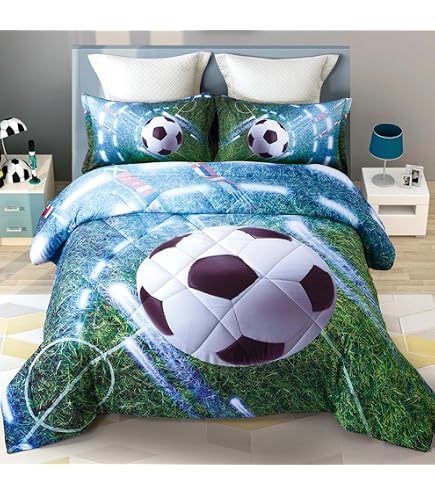 Mk Collection 2-Panel Soccer Themed Curtain Set For Boys' Room - Light Blue, Green, Navy