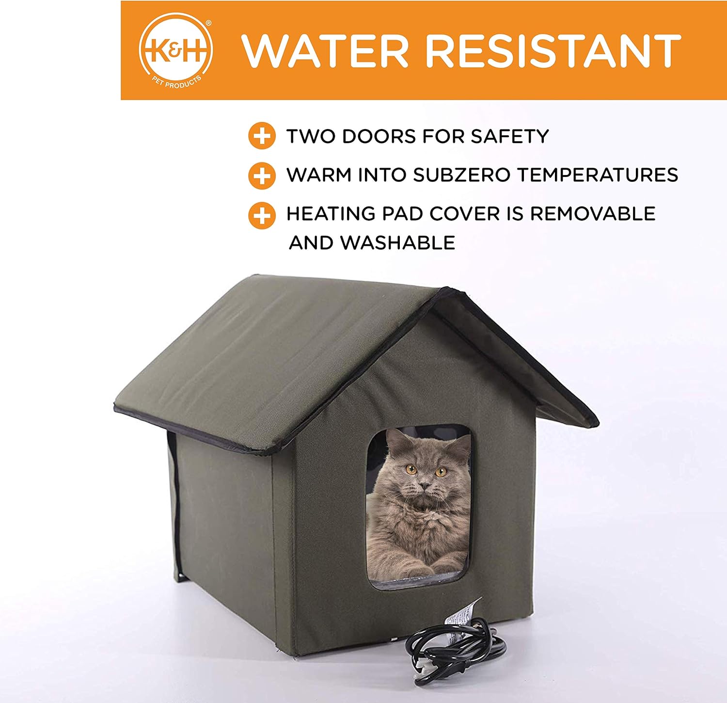 K&H Pet Products Outdoor Heated Kitty House Cat Shelter Olive 22 X 19 X 17 Inches : Pet Beds : Pet Supplies