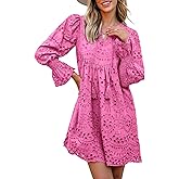 Dokotoo Womens 2026 Boho Dress Tassel V Neck Long Sleeve A Line Casual Hollow Out Lace Ruffle Party Dresses