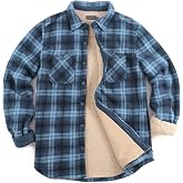 HODOSPORTS Mens Flannel Shirts Jacket Fleece Sherpa Lined Heavyweight Button Down Plaid Unisex Winter Coat with Pockets