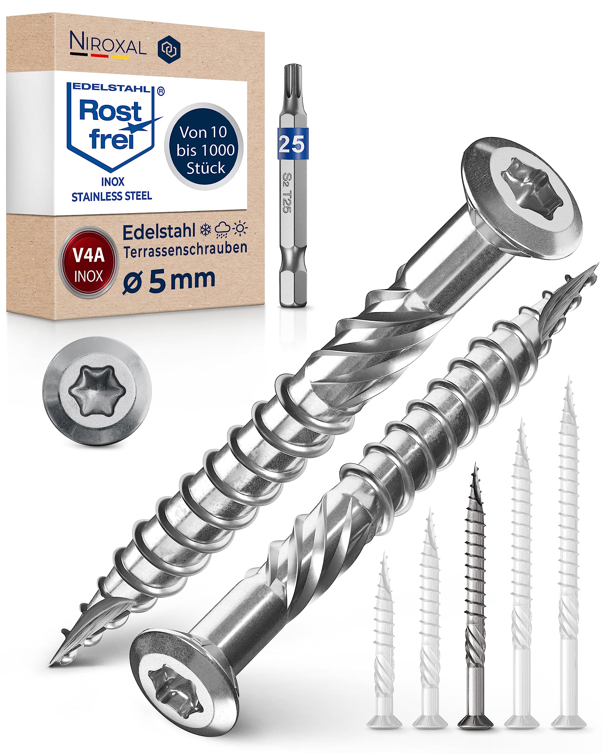 Decking Screws 5x60 mm Marine Grade 316 Stainless Steel Torx Wood Screws Partial Thread Outdoor Deck Screws Rust Resistant – NietFullThings Pack of 250