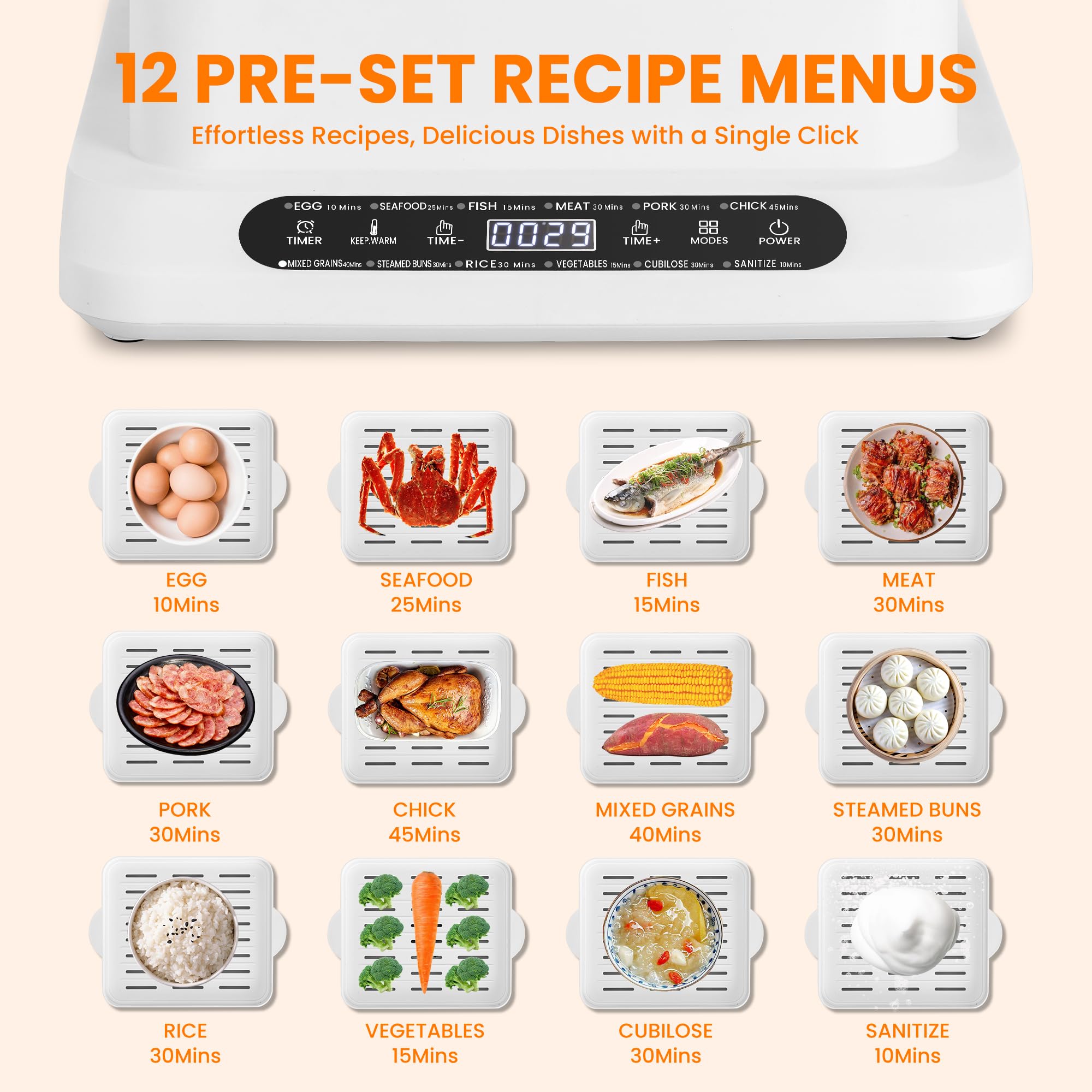 Pukomc Food Steamer 3 Tier 16QT Electric Vegetable Steamer With Appointment and Timer Multifunctional Digital Steamer For Fast Simultaneous Cooking (800W)