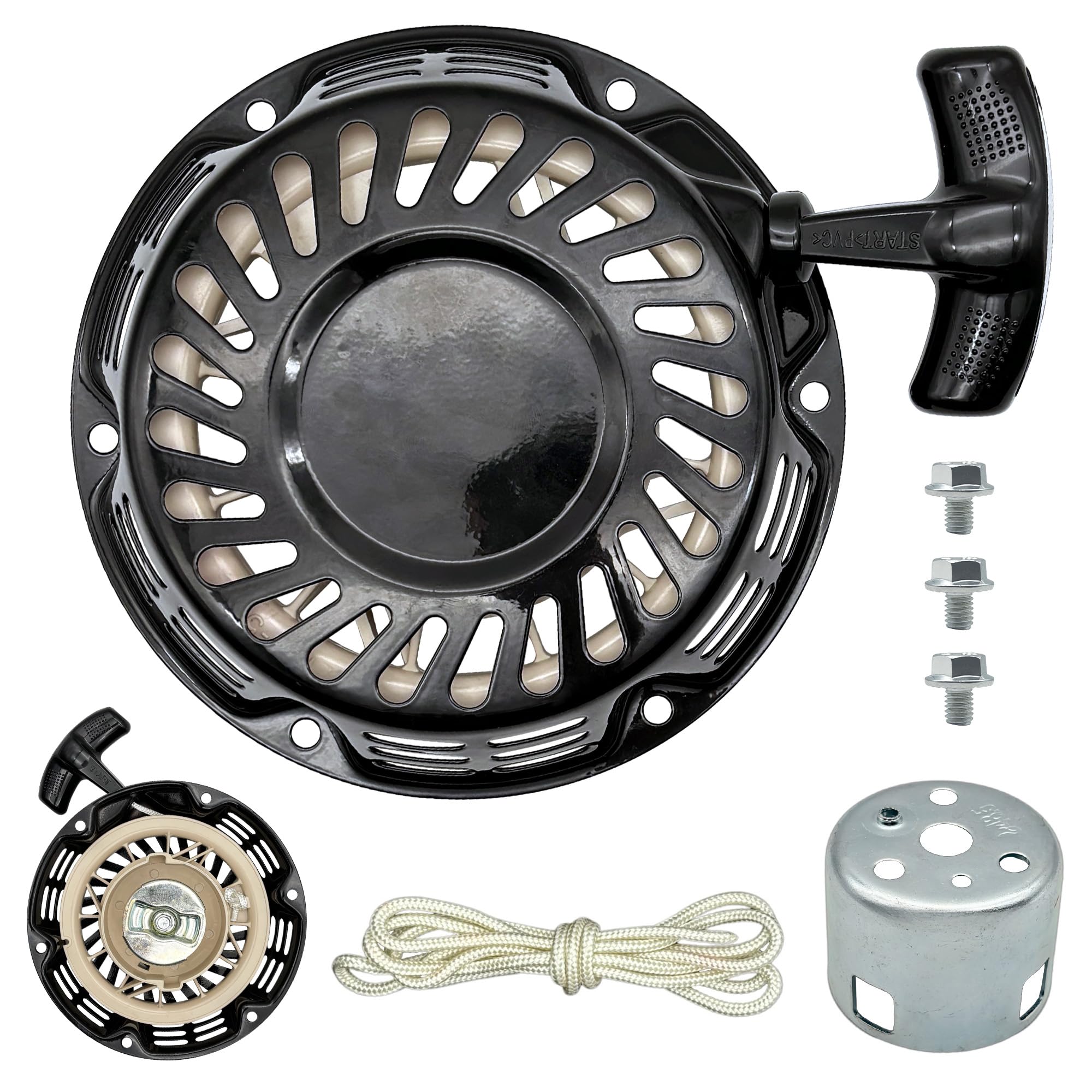 YGQ GX160 Pull Start Assembly GX120 GX200 Black Recoil Starter Pull Rope String with Pully Cup for Honda Champion Coleman Firman Ryobi Simpson 5.5 6.5 hp Small Engines