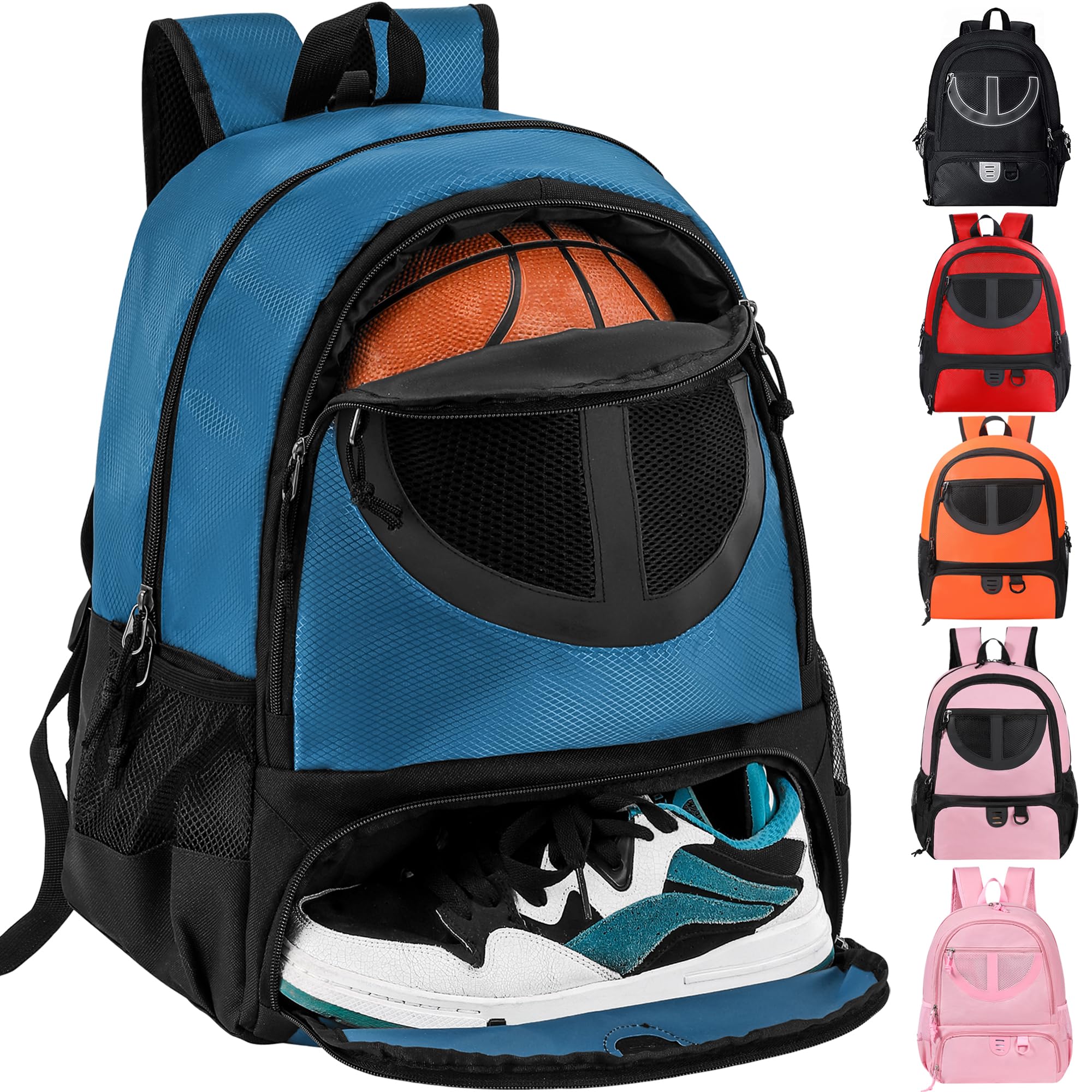 Basketball Bag Backpack for Men Women with Ball & Shoes Compartment 30L Capacity Lightweight Breathable Boys Girls Soccer Ball Bag Backpack Fit Volleyball Football Sports Travel School Gym Blue Image Basketball Bag Backpack for Men Women with Ball & Shoes Compartment 30L Capacity Lightweight Breathable Boys Girls Soccer Ball Bag Backpack Fit Volleyball Football Sports Travel School Gym Blue Image