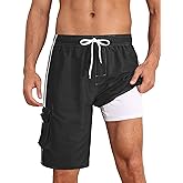 ninovino Men's Swim Trunks with Compression Liner Quick Dry Board Shorts with Drawstring and Side Pockets