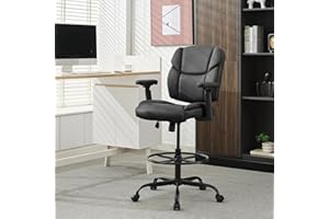 Okeysen Drafting Chair Standing Desk Chair, 500 LBS Leather Big and Tall Office Chair with Adjustable Armrests & Foot Ring, Modern Tall Desk Chair with Mid Back, Swivel Rolling Drafting Stool.
