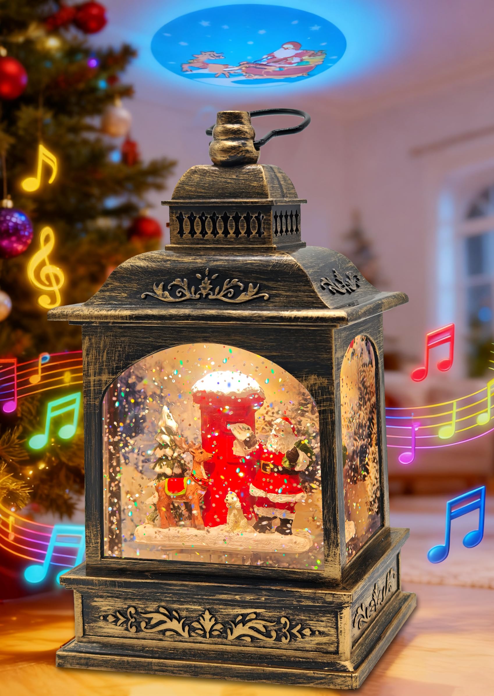 Photo 1 of **SEE CLERK NOTES**
Christmas Lantern Snow Globes Lighted Water Glittering,with Santa Claus Projection/6H Timer/Music,Christmas Decorations Indoor-USB/Battery Operated-Gifts for Kids Adults