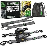Rhino USA Retractable Ratchet Straps (2-Pack) - 1 Inch x 10 Feet (1,209lb Break Strength) - Auto Self Retracting Tie Down Straps for Truck, Cargo Trailer, Motorcycle, ATV, UTV - Gray