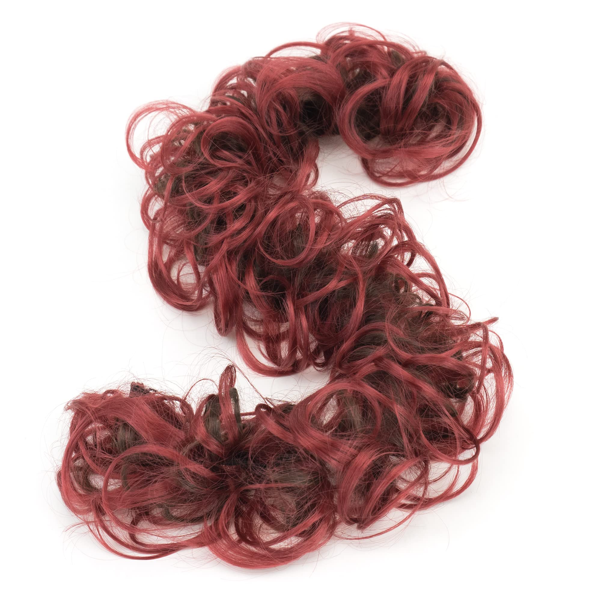 IMISSU Large Size Hairpiece Curly Messy Hair Bun Wrap Scrunchies Elastic Hair Band Donut Updo Chignon Hair Extension Piece for Women Girl (Brown Burgundy)
