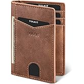 VULKIT Bifold Front Pocket Slim Wallet RFID Blocking Minimalist Thin Leather Credit Card Holder Wallet for Men and Women Brown