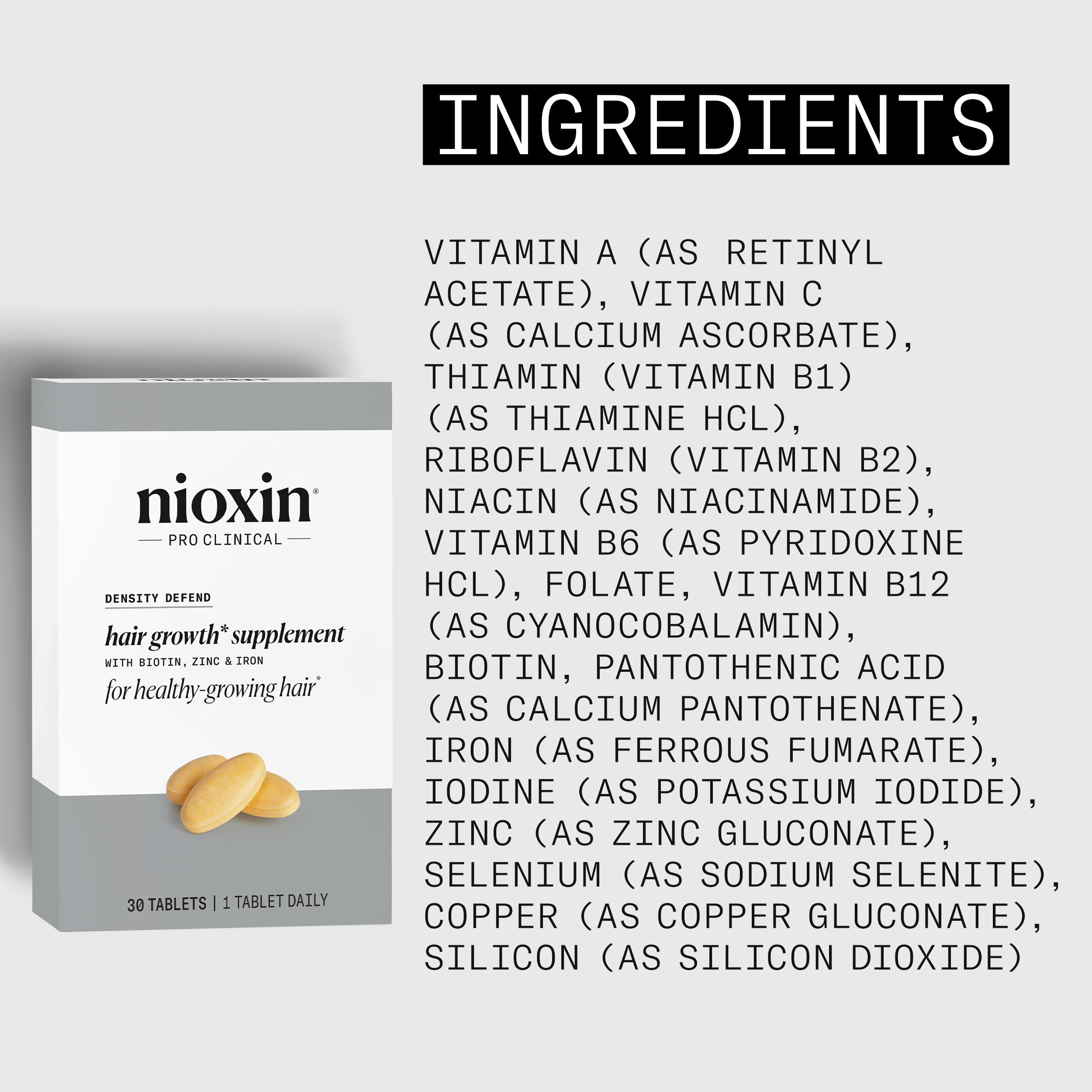 NIOXIN Density Defend Hair Growth Supplements | with Biotin, Zinc and Iron | for Hair Growth and Thickness | 30 Tablets